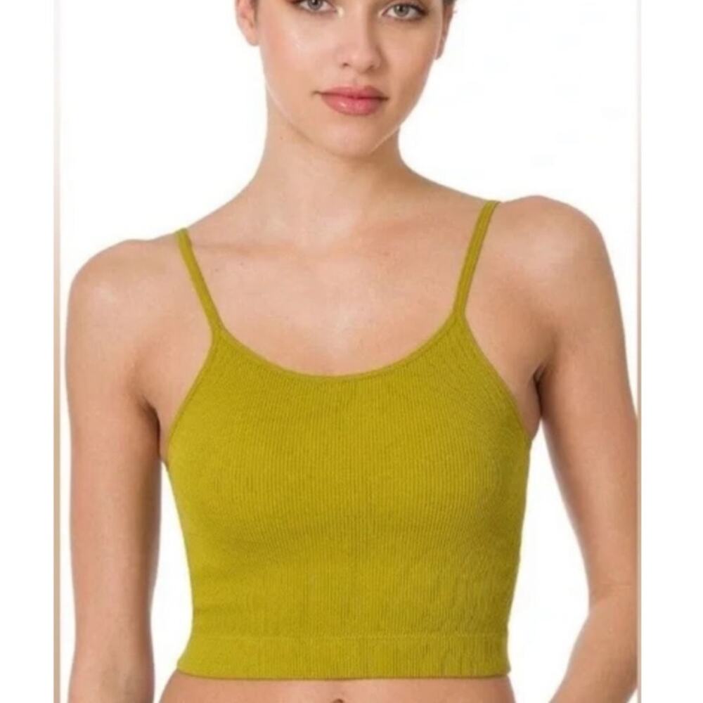 Zenana Ribbed High Neck Seamless‎ Cropped Cami Tank Top
